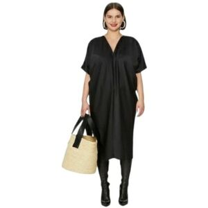 Universal Standard Sonya Satin V-Neck Midi Dress Black Size Large (22-24)